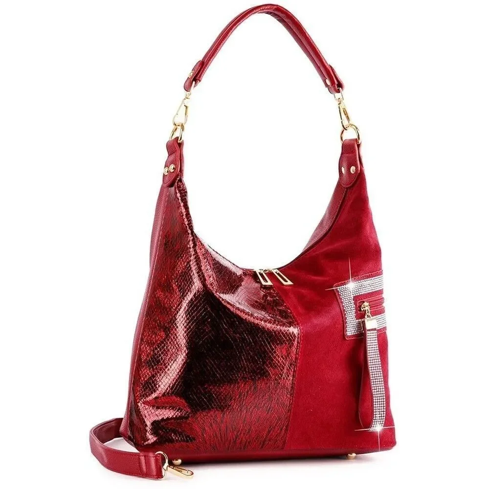 Women's Mulitiple Dark Red Textured Top Handle Hobo Handbag